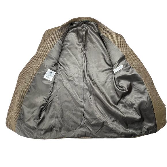 Austin Reed Vintage 70s Wool Blazer 40R Tan Houndstooth Jacket Gus’s USA Classic - Picture 5 of 14